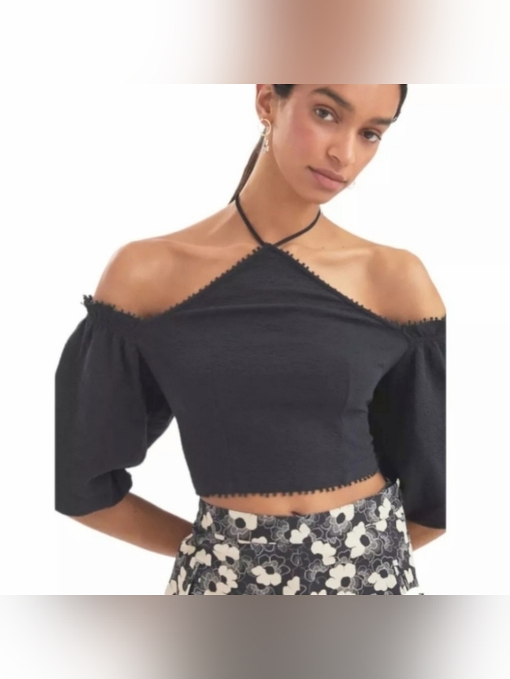 Anthro Cropped Peasant Top